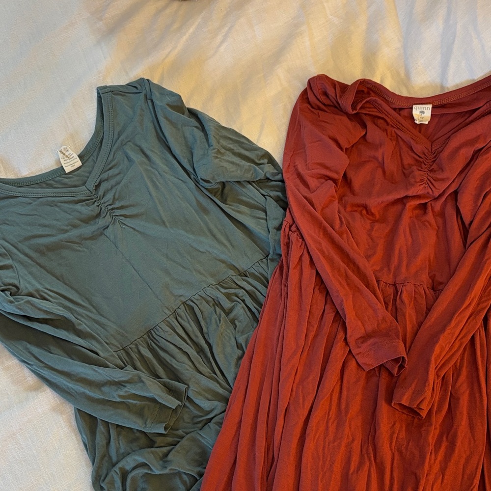 Organic Kate Quinn Green and Rust Long Sleeve Dresses 6Y